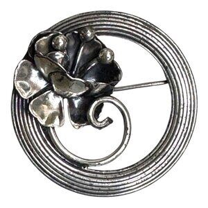 Vintage Wreath Floral Sterling Silver Wreath Circle Brooch Pin Jewelart Art Deco